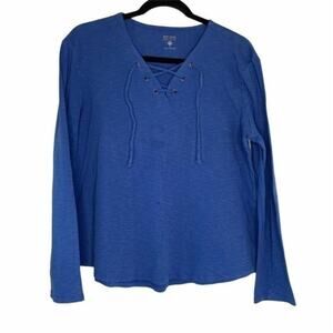 Ruff Hewn Blue Lace Up Long Sleeve Top Petite Large